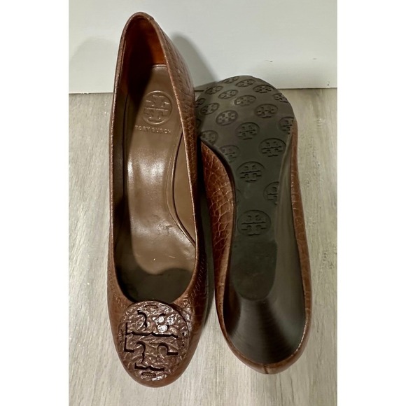 Tory Burch Leather Wedge Pumps Brown size 10 1/2 - Picture 9 of 12